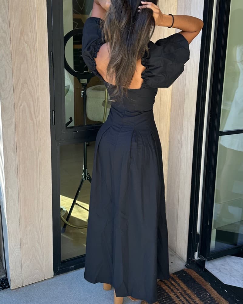 Black Midi Puff Sleeve Dress - Image 2