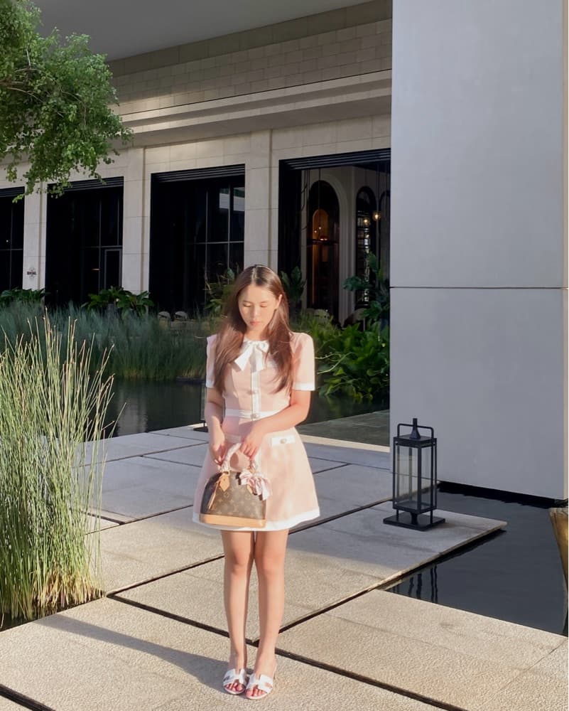 Cream Button-Front Colorblock Mini Dress - Image 1