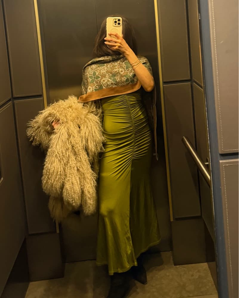 Ruched Olive Green Maxi Dress - Image 2