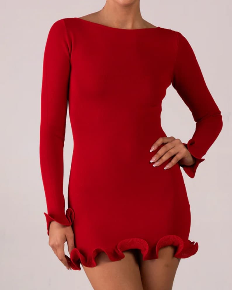 SAME Ruffle Hem Mini Dress (RED) - Image 2