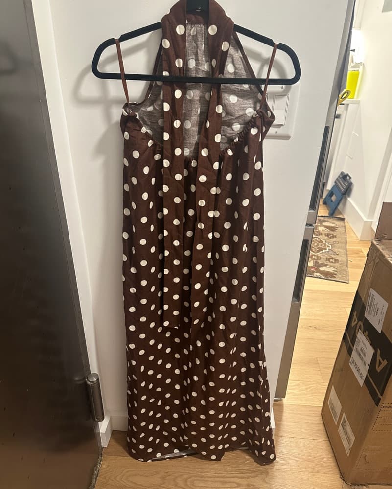 Polka Dot Brown Maxi Dress - Image 4