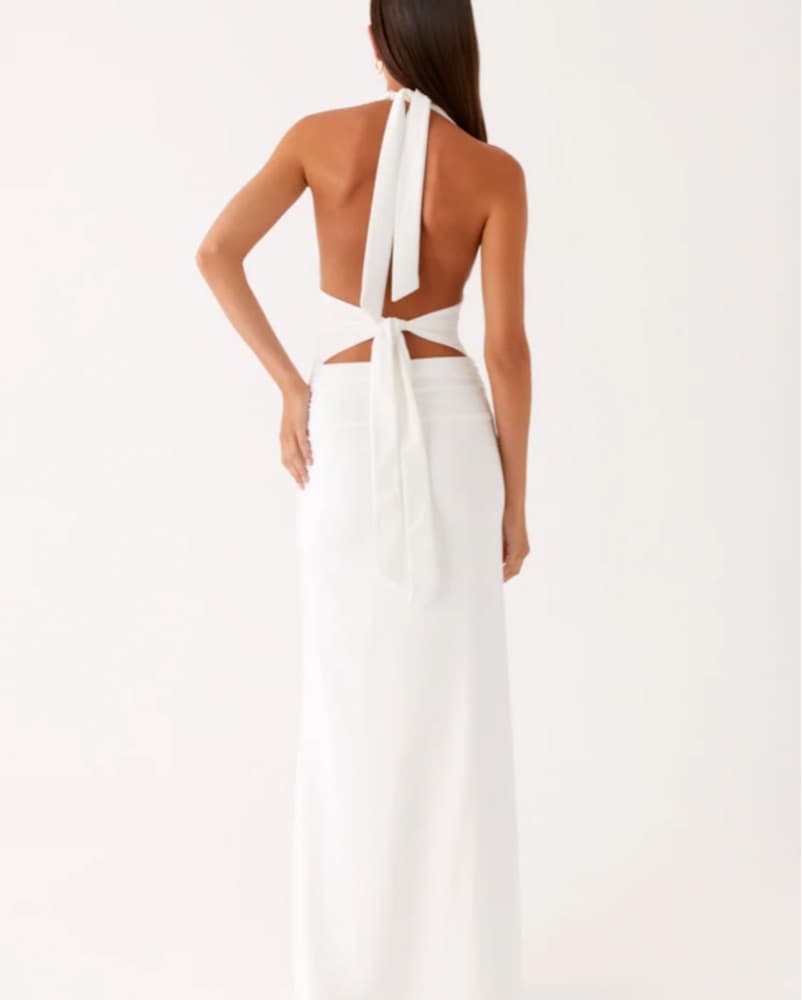 White Cinch Halter Dress - Image 4