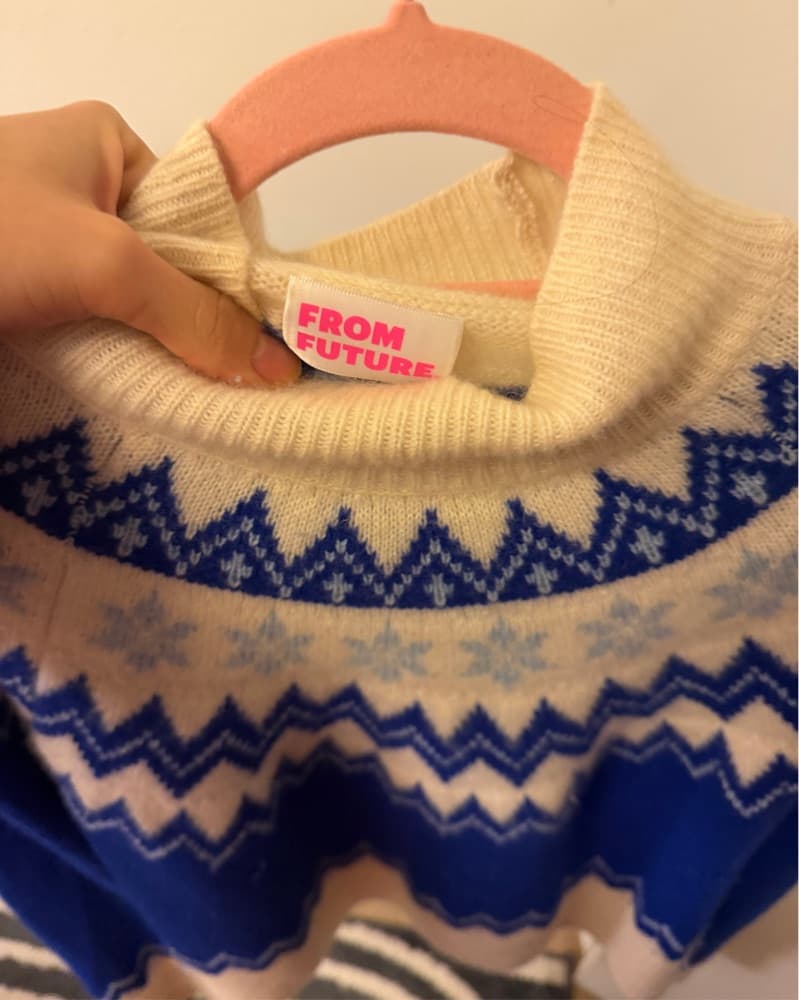 Ski Cashmere Sweater Blue White Snow - Image 2