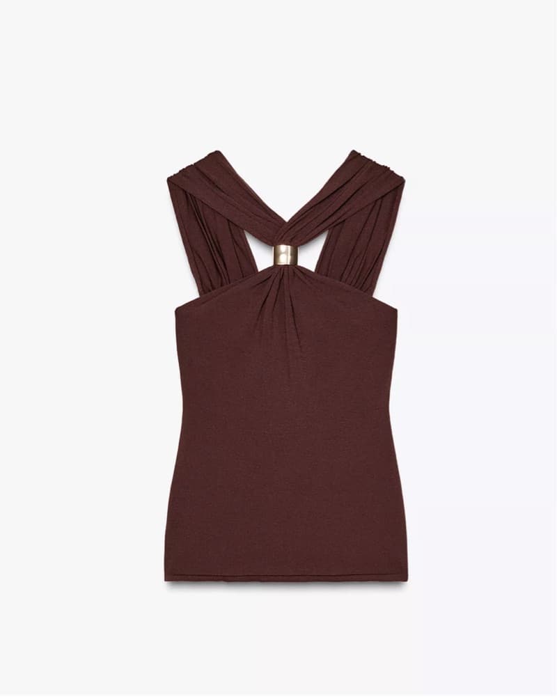 Zara GOLD APPLIQUÉ HALTER TOP - Image 2