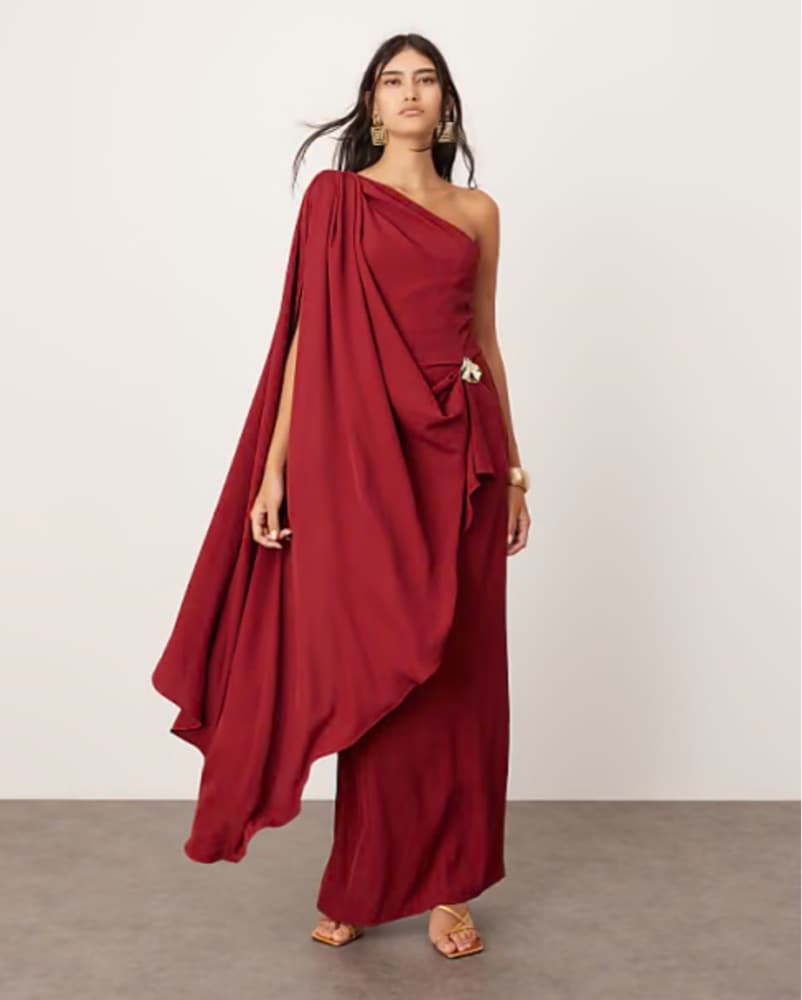One-Shoulder Draped Red Gown - Image 2