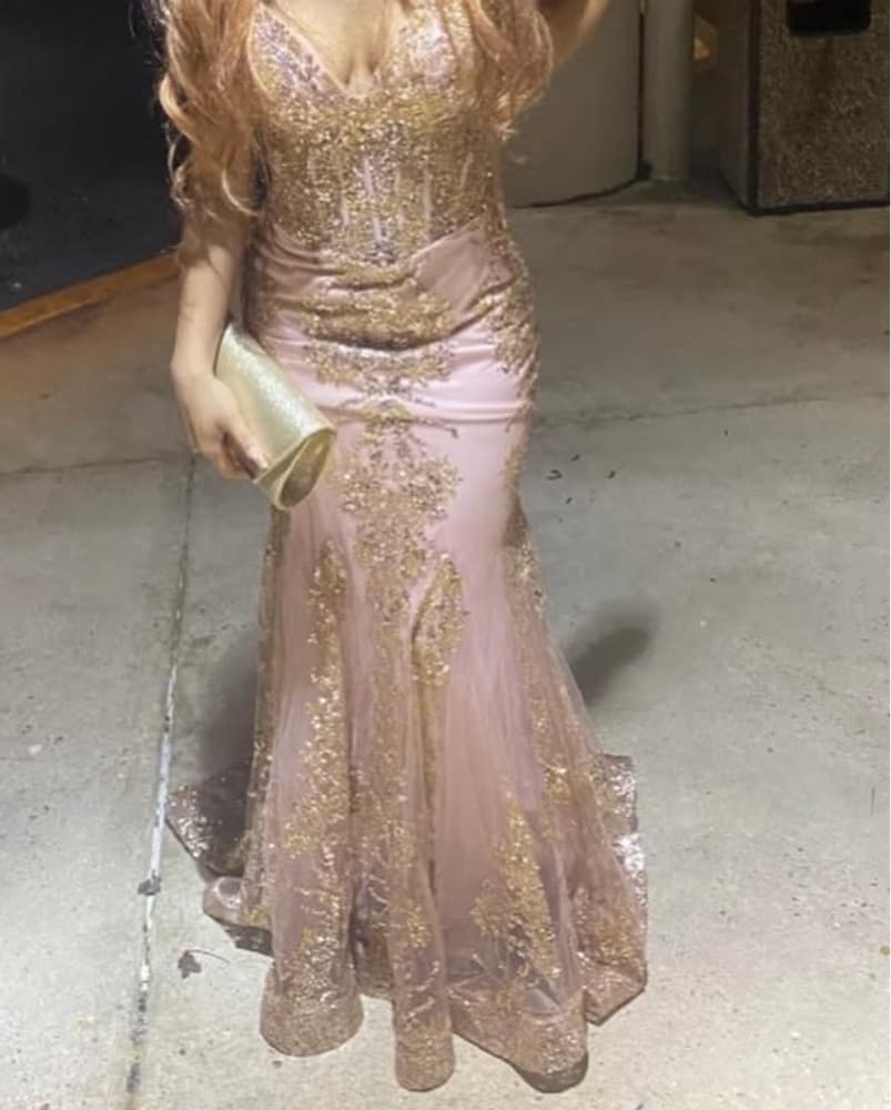 Rose Gold Fitted GoldGlitter Corset Gown - Image 4