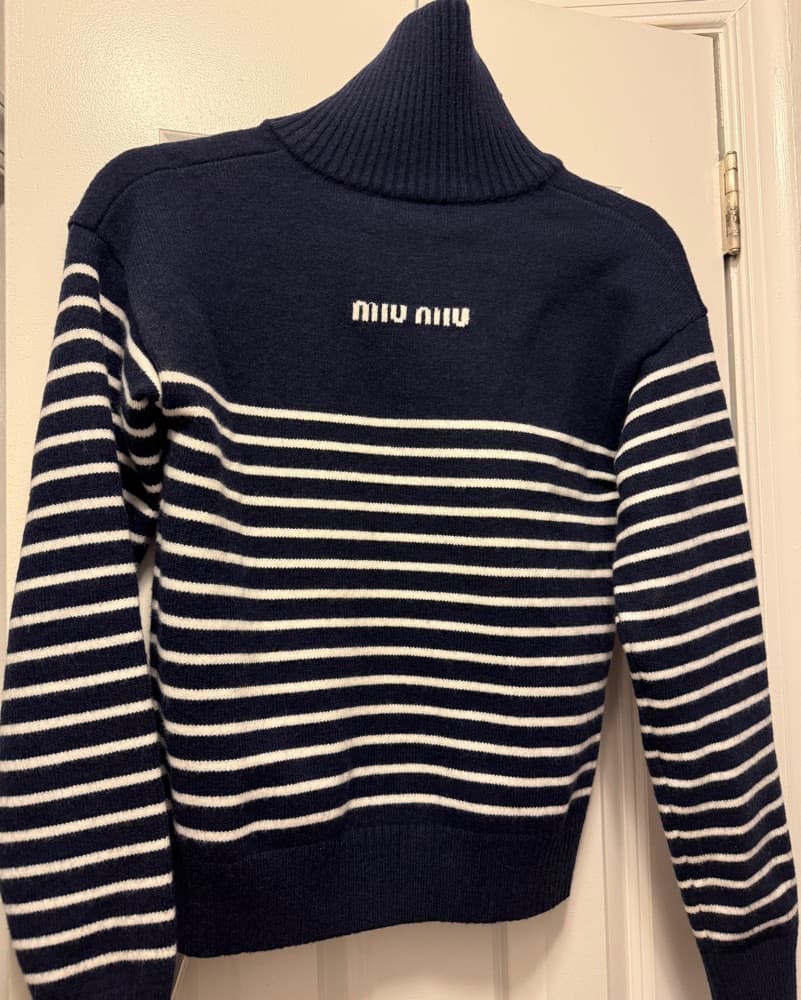 Miu Miu Stripped Cashmere Quarter Zip - Image 5