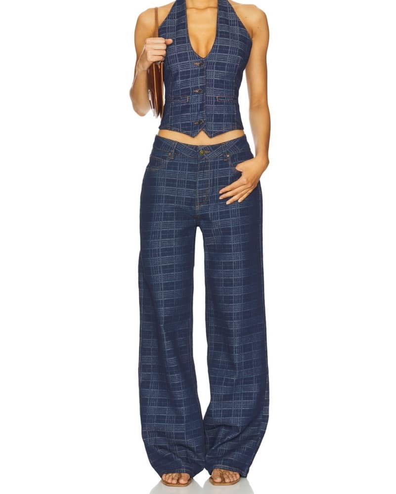 Lioness Indigo Plaid Jeans - Image 5