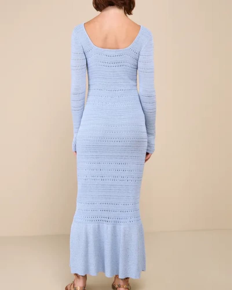 Sunset Moments Light Blue Crochet Dress - Image 2