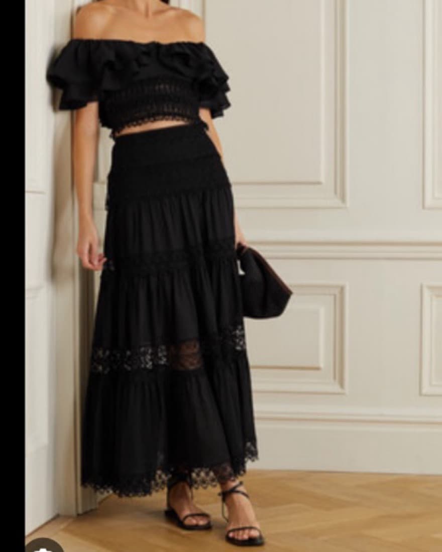 Charo Ruiz Black Lace Silk Maxi Skirt - Image 4