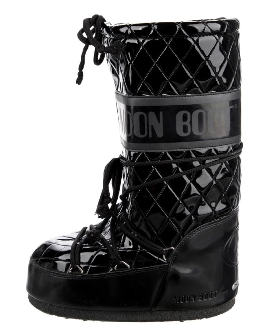 Black Patent Quilted Moon Boots - Image 1