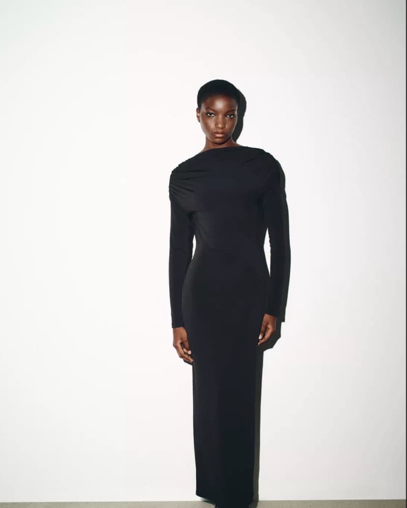 Draped Midi Dress With Jewel Back Detail - Image 1
