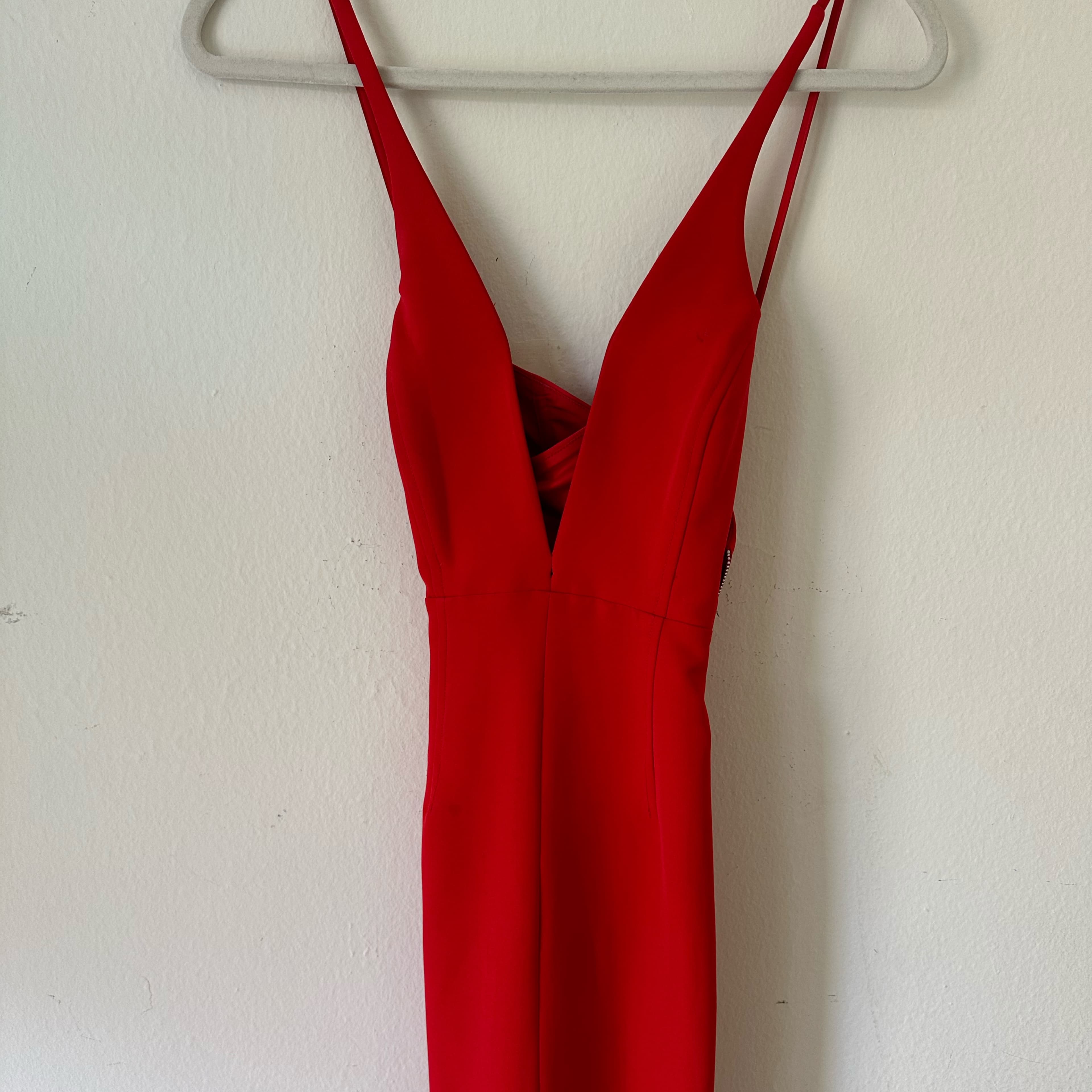 Red Formal Low Cut Out Dress  - Image 2