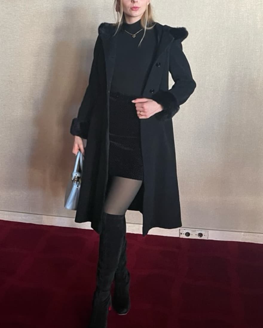 Holiday Long Black Fur Trench Coat  - Image 5