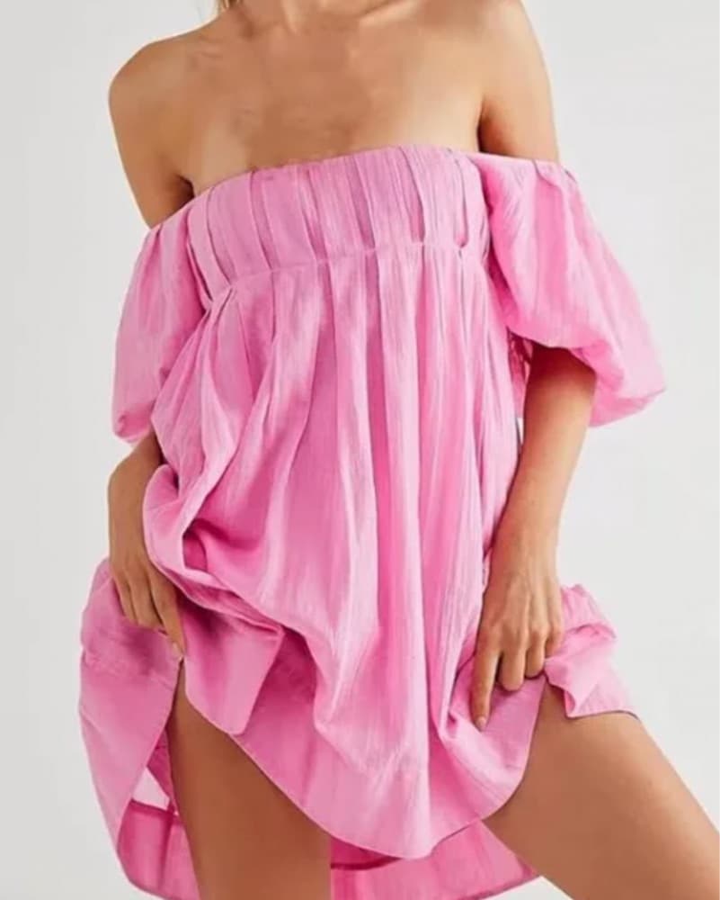 Free People Pink Puff Sleeve Mini Dress - Image 1
