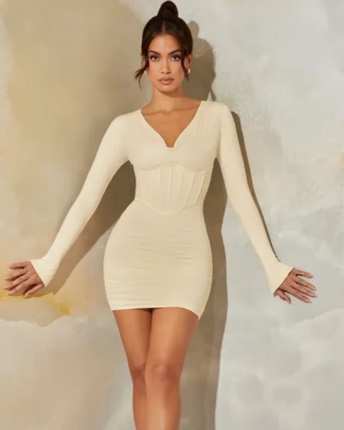 White Corset Long Sleeve Mini - Image 1