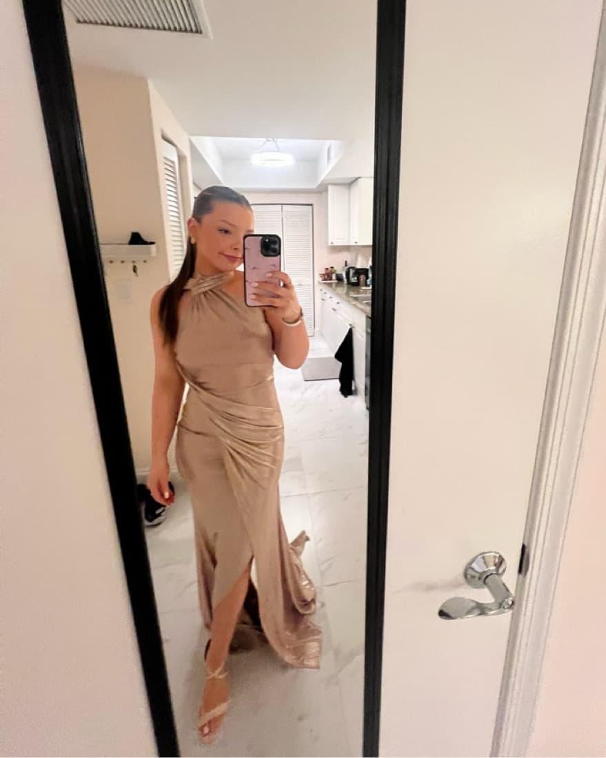 One Shoulder Maxi Dress in Rose Gold - Image 5
