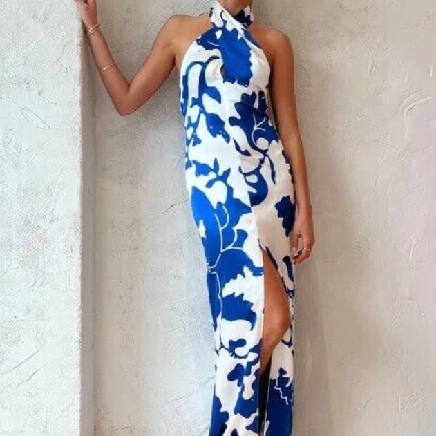 SIR Blue Esme Halter Silk Maxi Dress - Image 4