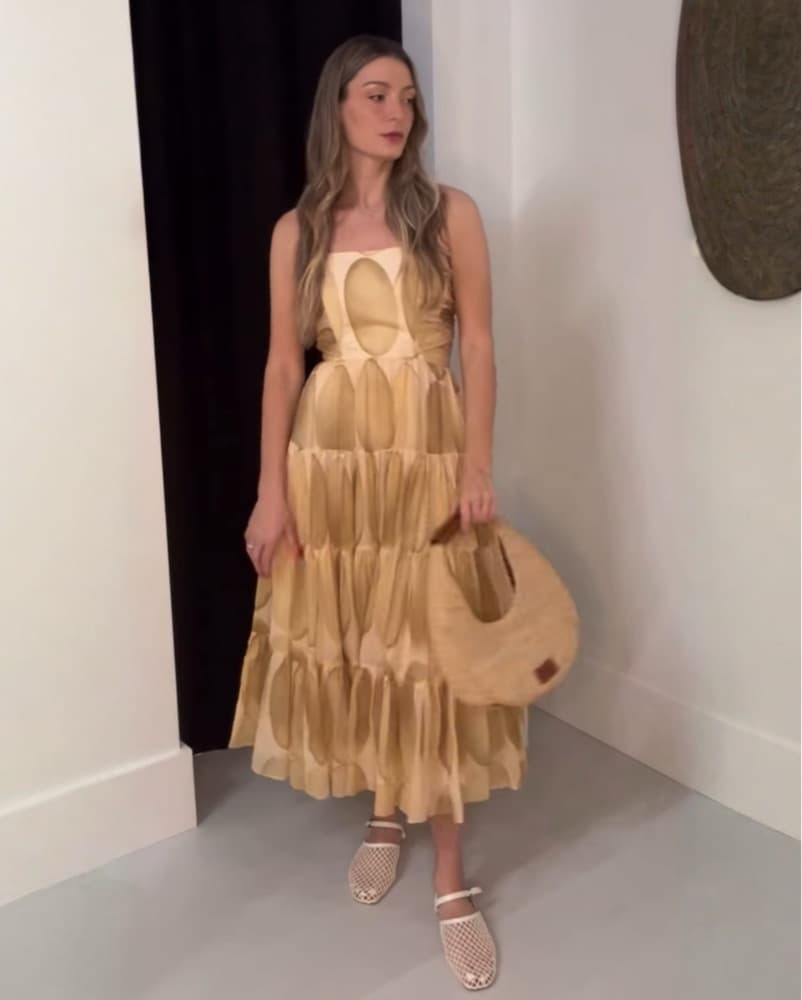 Alexis Tiered Dress in Soft Beige Tones - Image 2