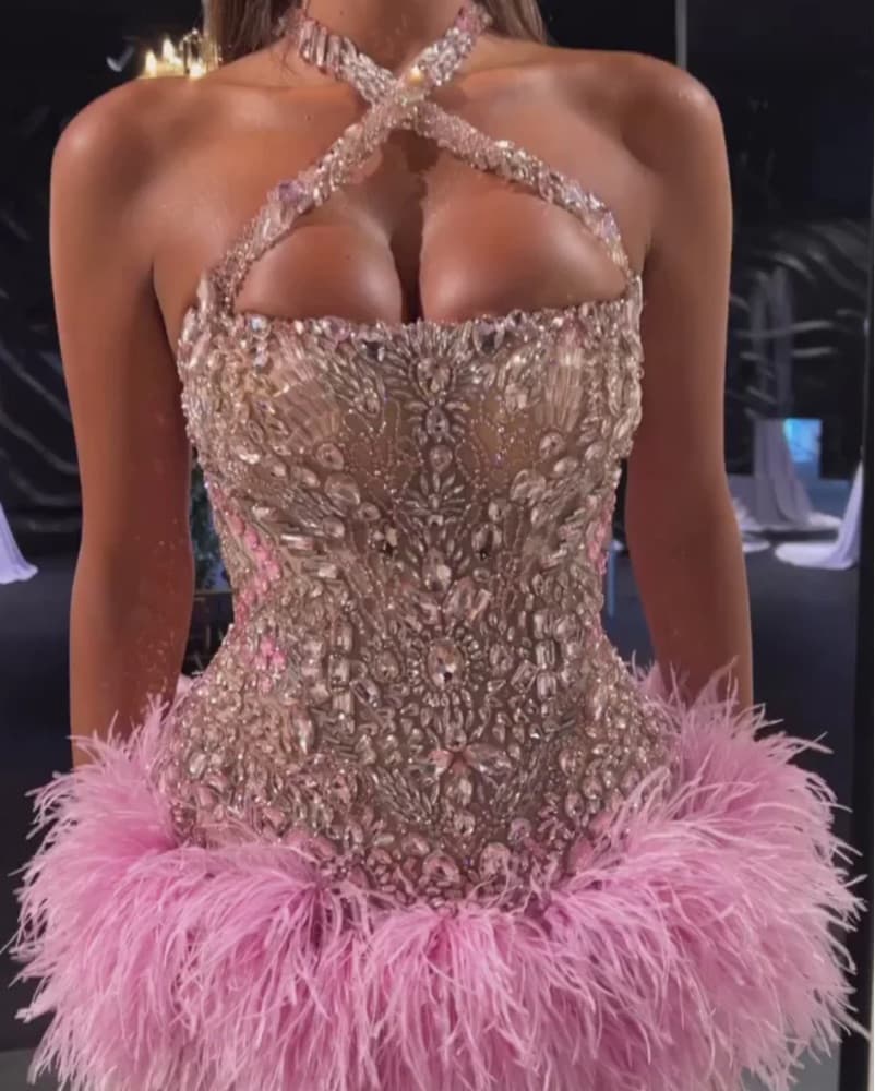 Glamorous Sequin and Feather Dress - Image 3