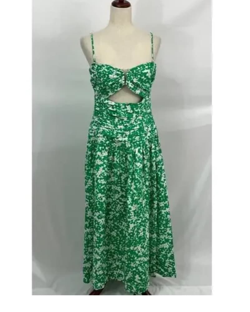 Vibrant Green and White Floral Midi Dress - Image 4