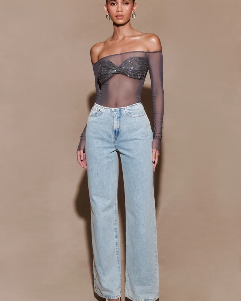 Glamorous Mesh Sparkle Crop Top - Image 2