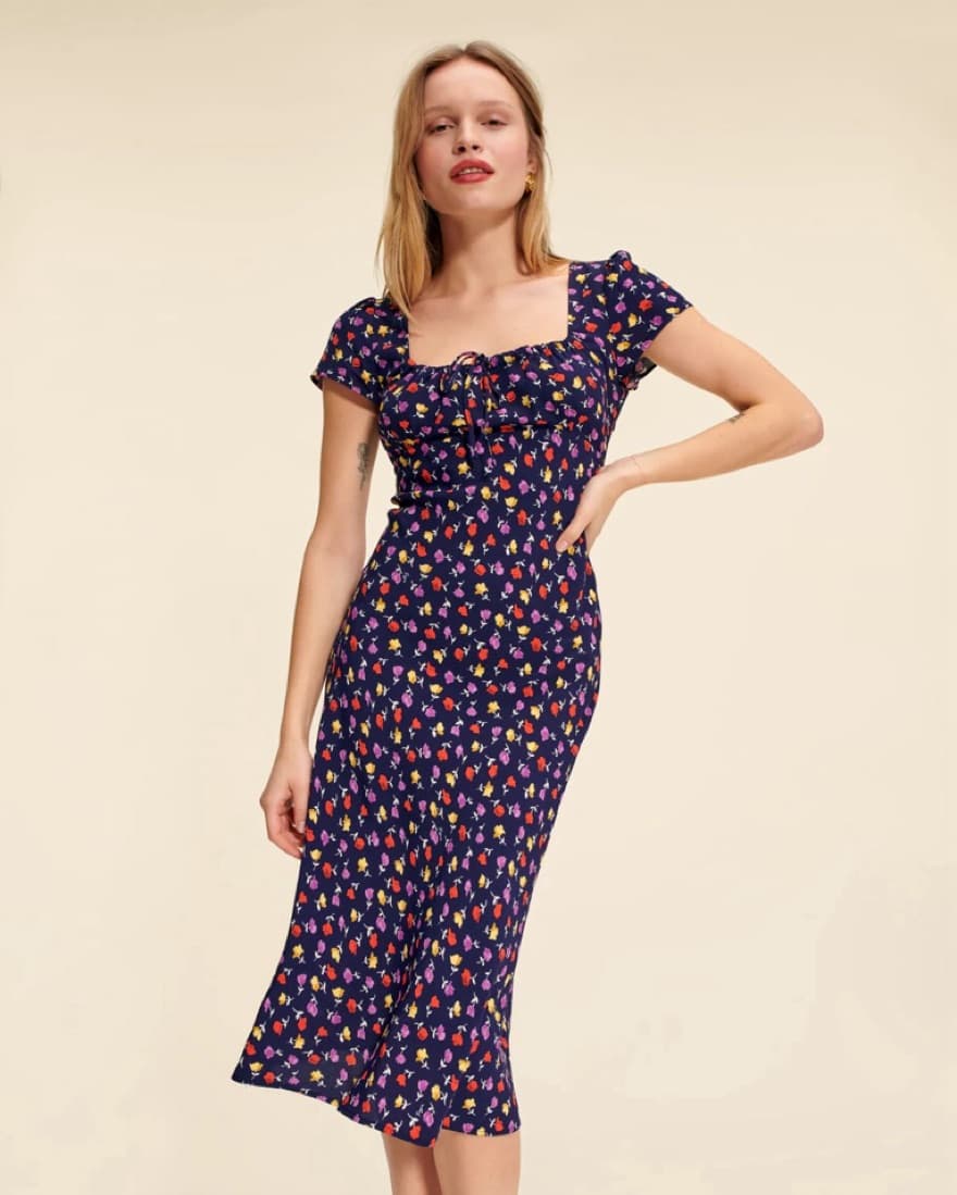 Rouje Navy Blue Floral Midi Dress - Image 3