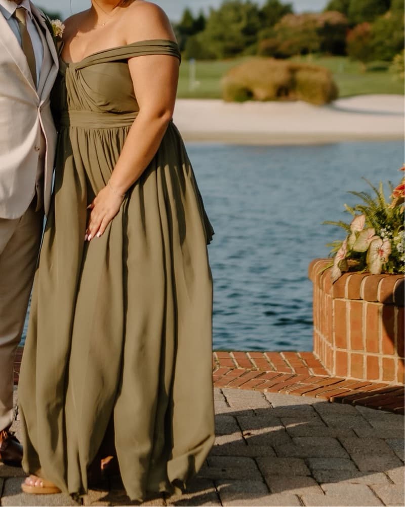 Convertible Olive Green Long Wedding Guest or Bridesmaid Dress - Image 1