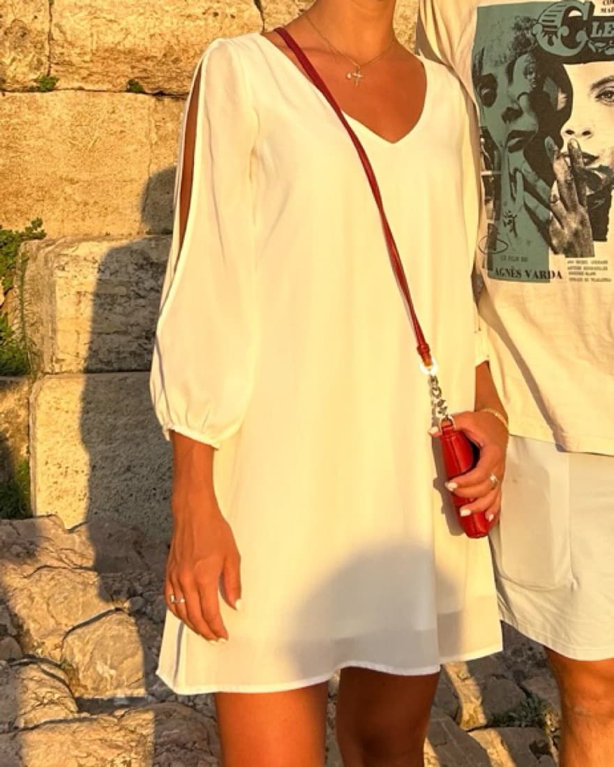 White Long Sleeve Mini Dress  - Image 1