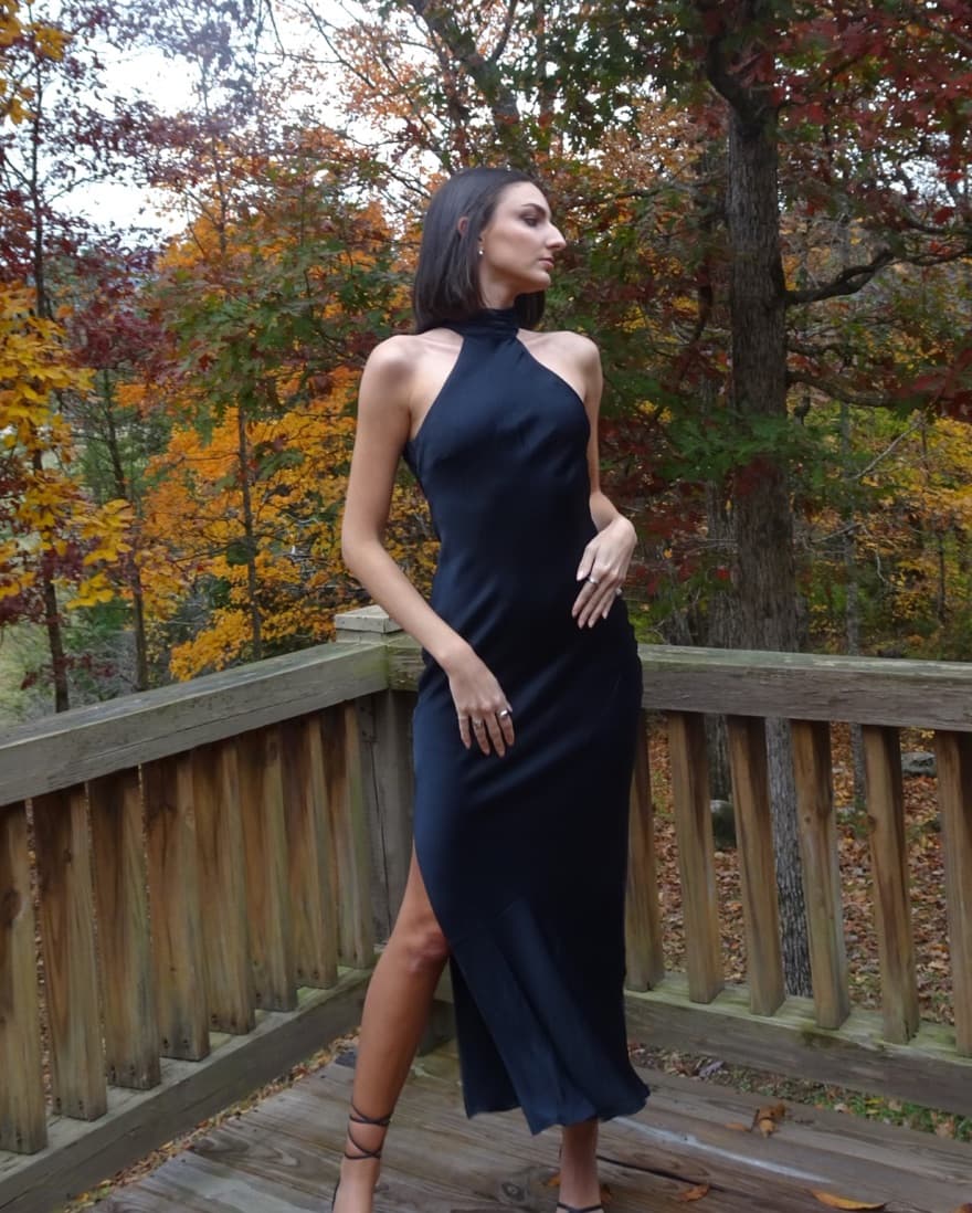 Claire Satin Drape Back Maxi Dress - Image 3