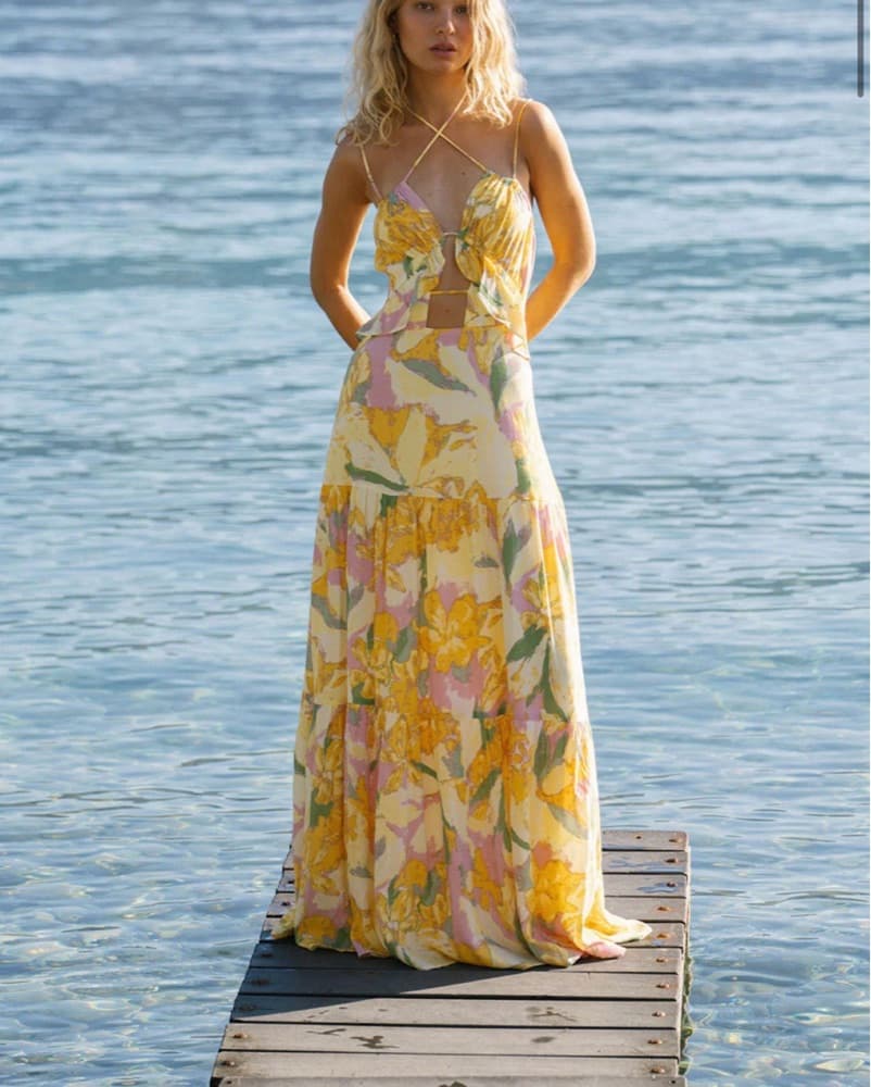 SABO Calabria Yellow Floral Halter Maxi Dress  - Image 1