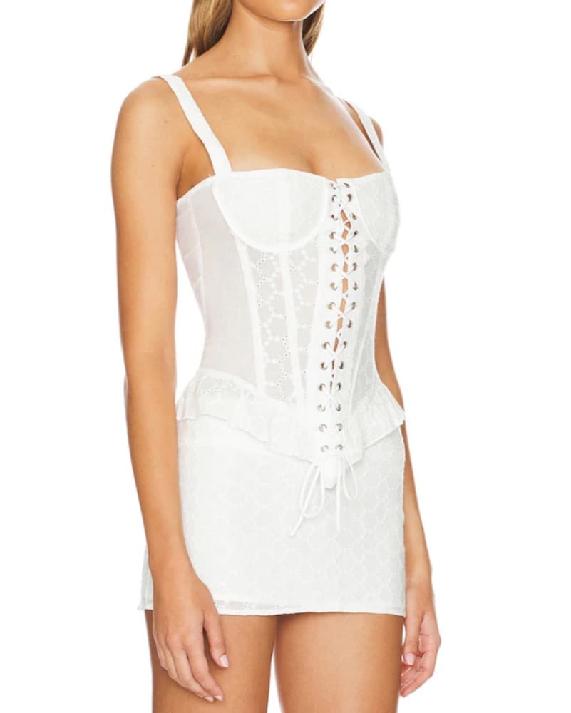Revolve White Corset & Mini Skirt Set  - Image 2