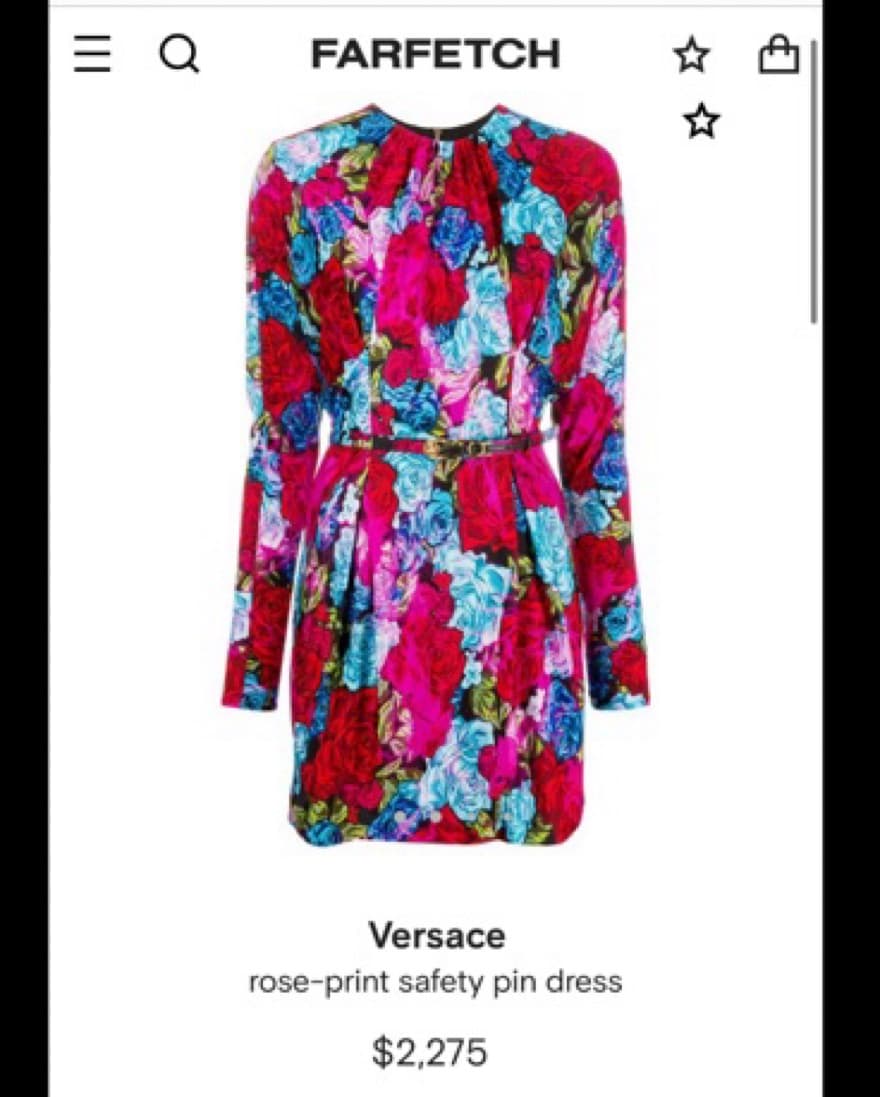 Versace Rose Long Sleeve Dress With Belt - Image 1