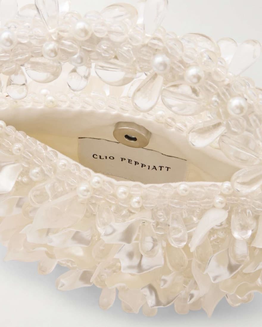 Clio Peppiatt Petal Beaded Bag Pearl - Image 4