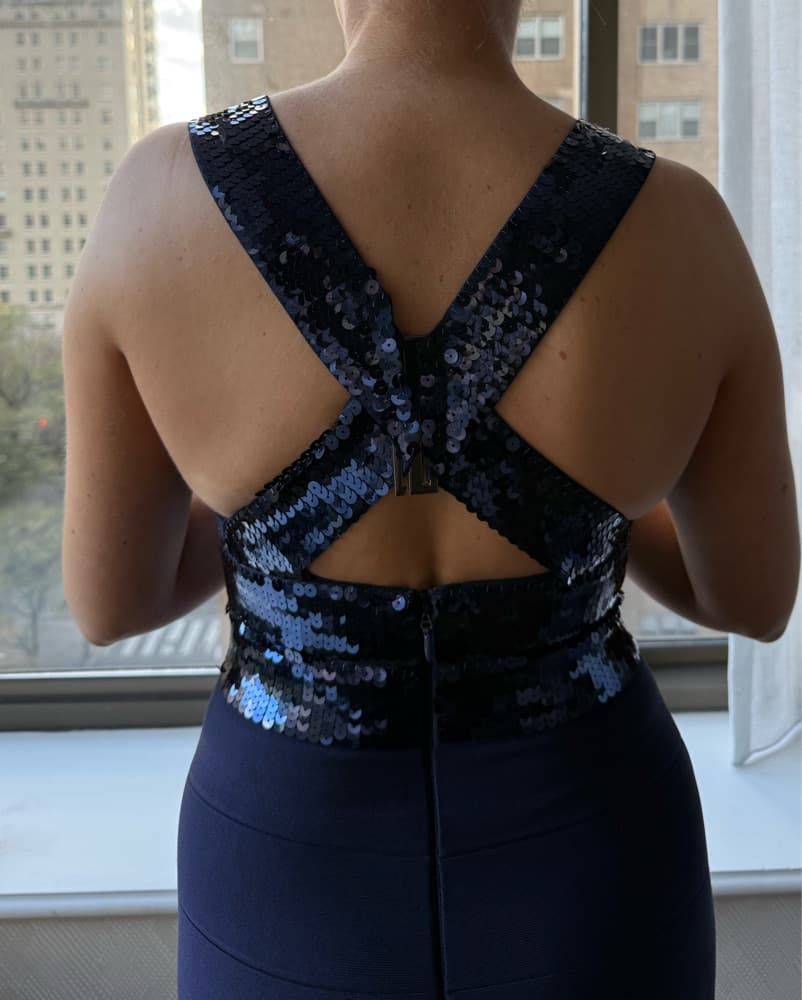 Herve Leger Navy Sequin Gown - Image 2