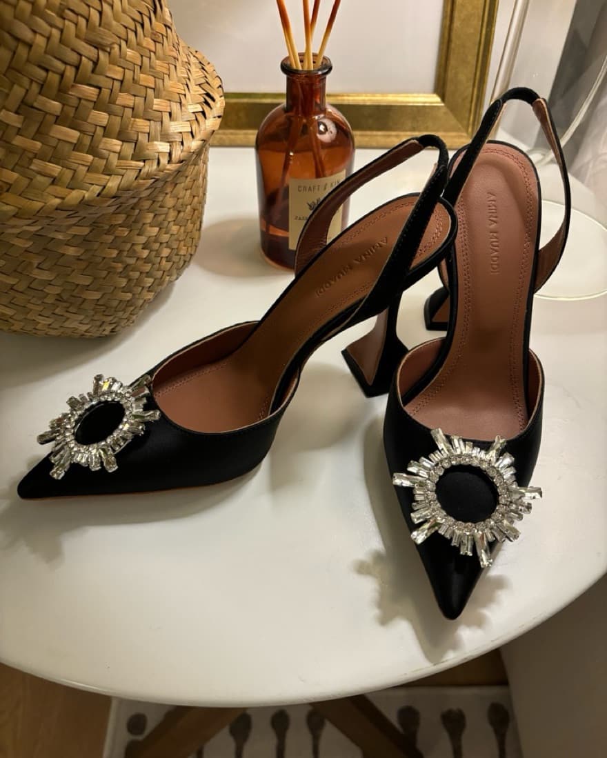 Amina Muaddi Begum Black Satin Pumps - Image 1