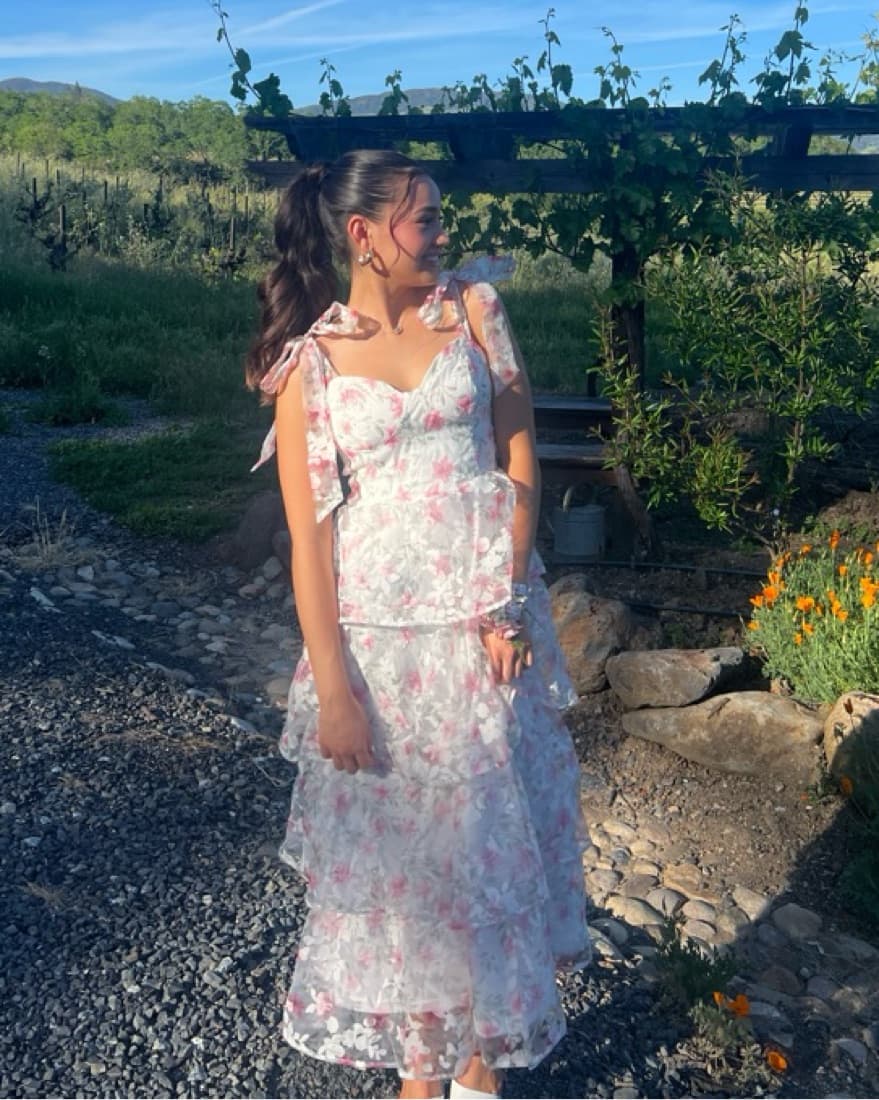 Lulus Pink & White Floral Prom Dress - Image 1