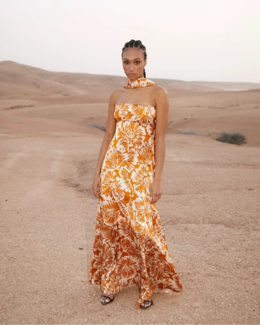 Floral Gown with Neck Tie Scarf - Image 2