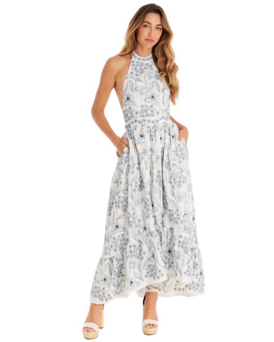 Embroidered Backless Halter Dress - Image 3