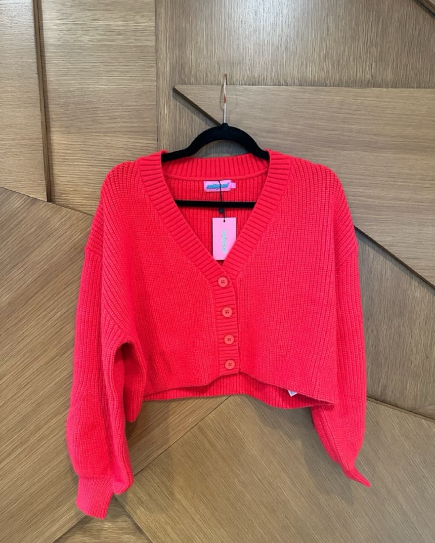 Red Knit Cropped Cardigan - Image 1