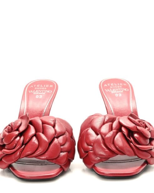 Valentino Leather Rose heels Red - Image 3