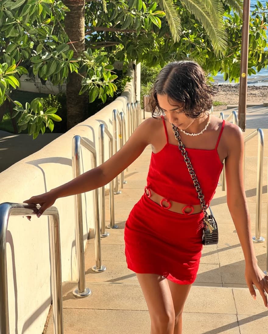 Bright Red Linen Mini Dress  - Image 3