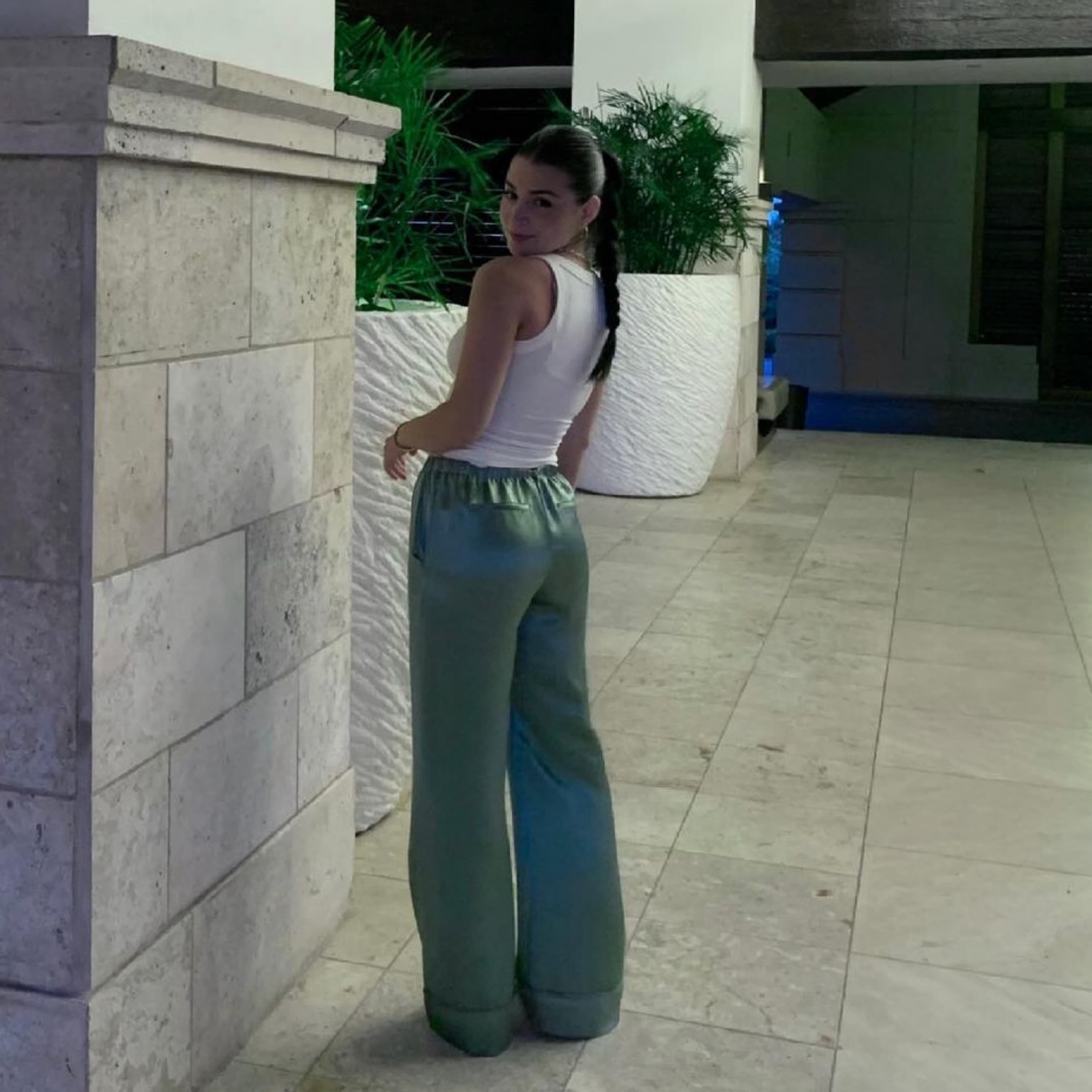 Something Navy Green Silk Pants  - Image 2