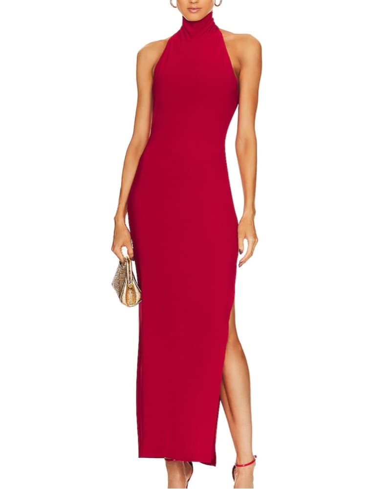 Norma Kamali Red Halter Neck Midi Dress - Image 1