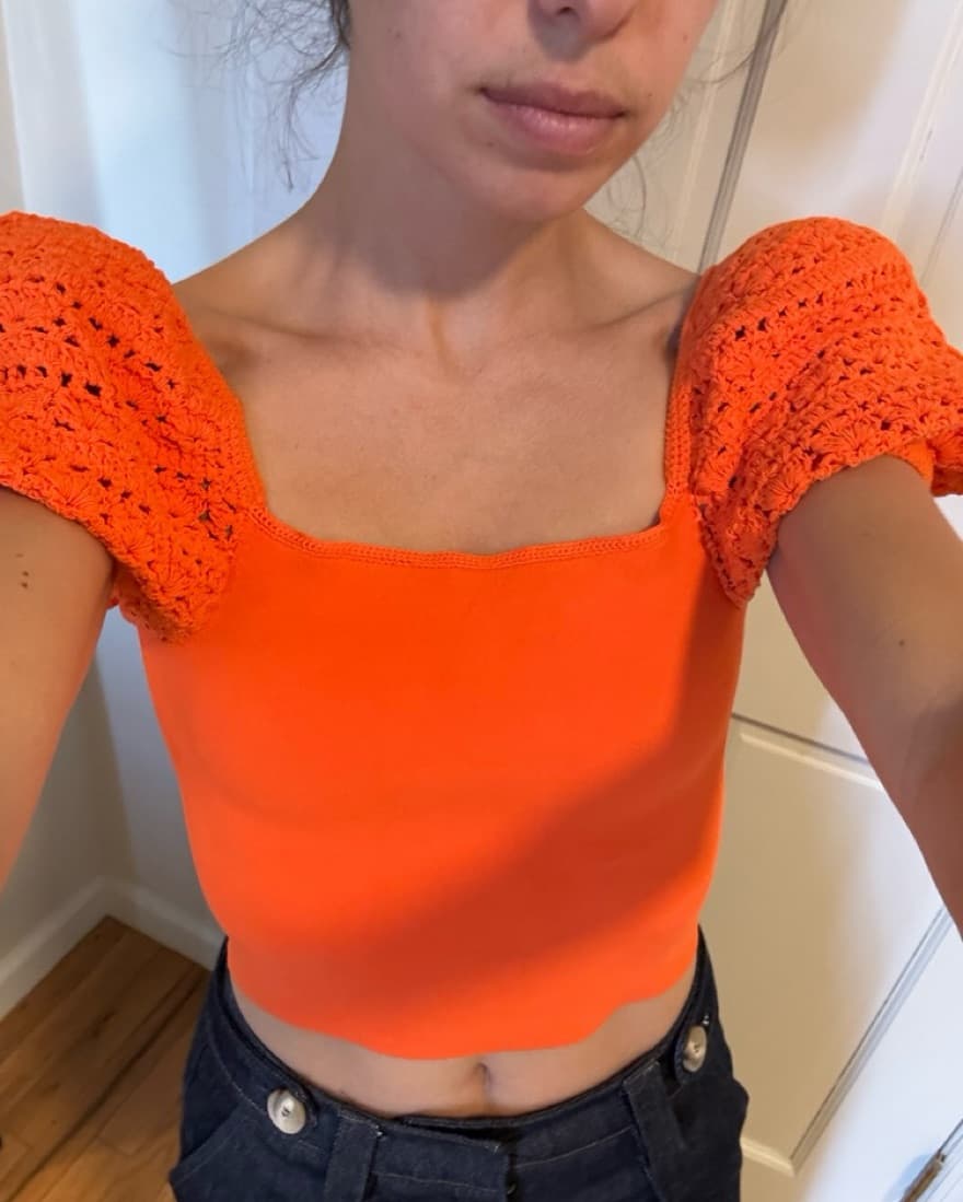 Orange Puff Sleeve Top - Image 3