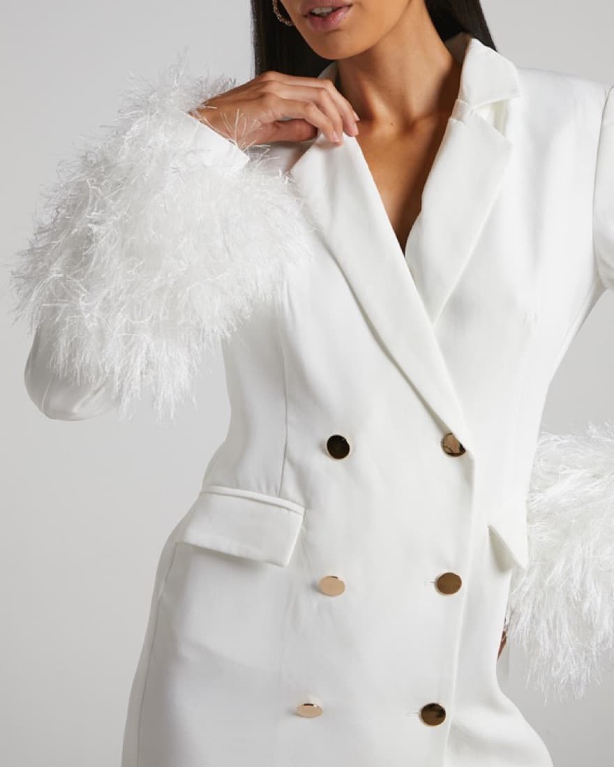 White Feather Blazer Dress - Image 3