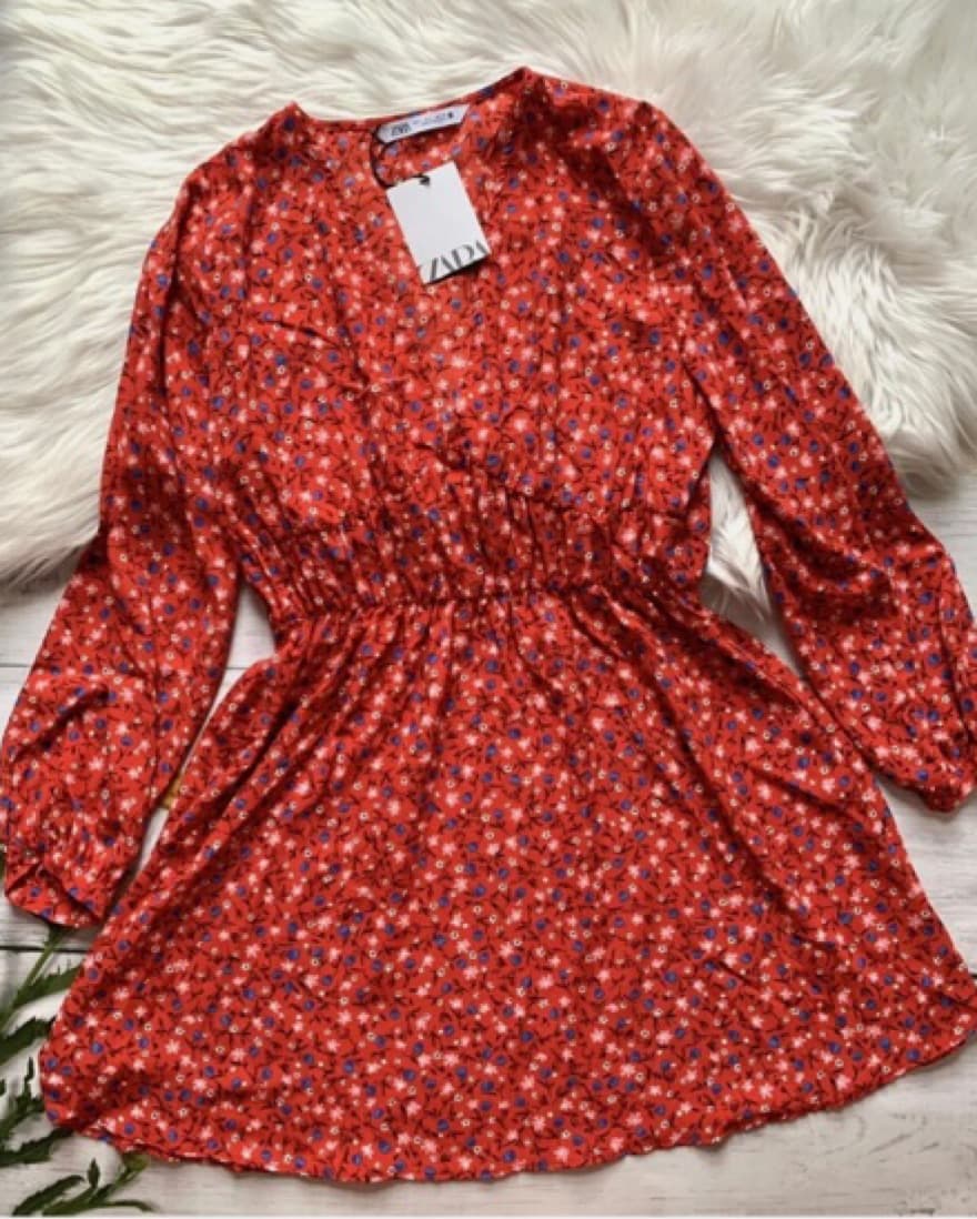 Zara Red Ditzy Floral Long Sleeve Dress  - Image 4