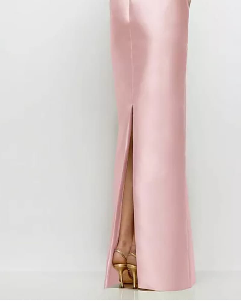 Strapless Satin Column Dress With Slit - Image 2