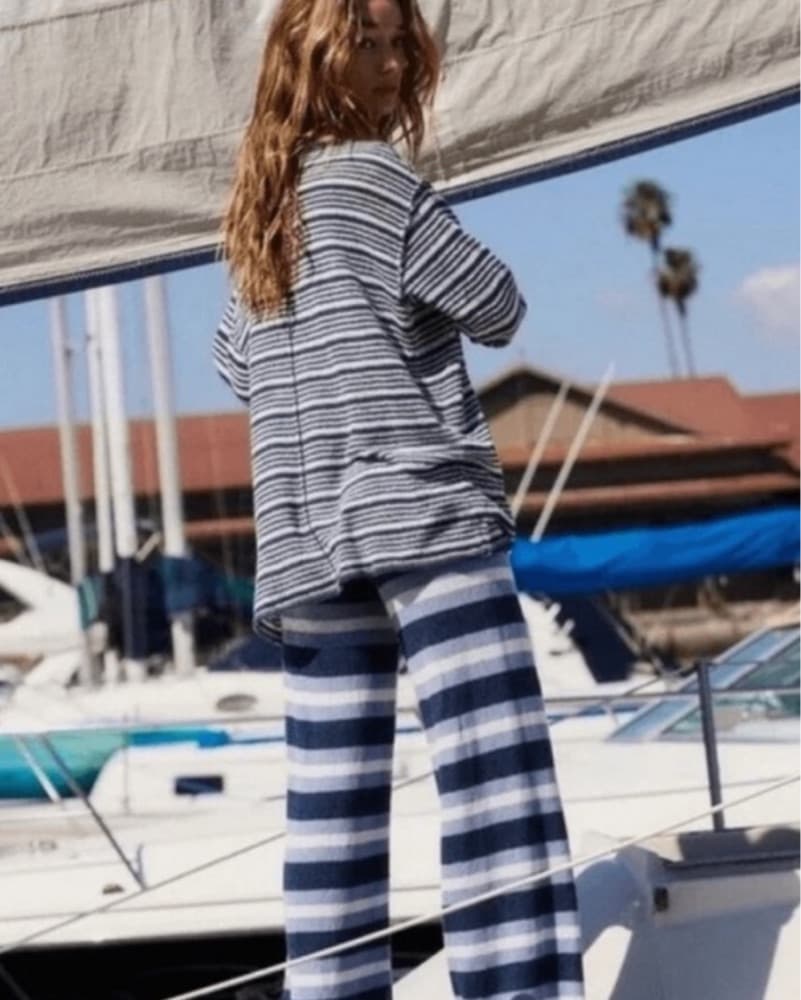 Free People Navy White Striped Beach Set - Image 4