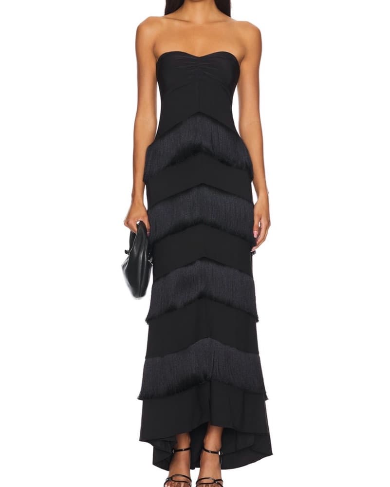 Hera Fringe Maxi Dress in Black - Image 1